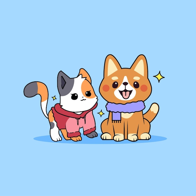 Cute dog and cat pet illustration