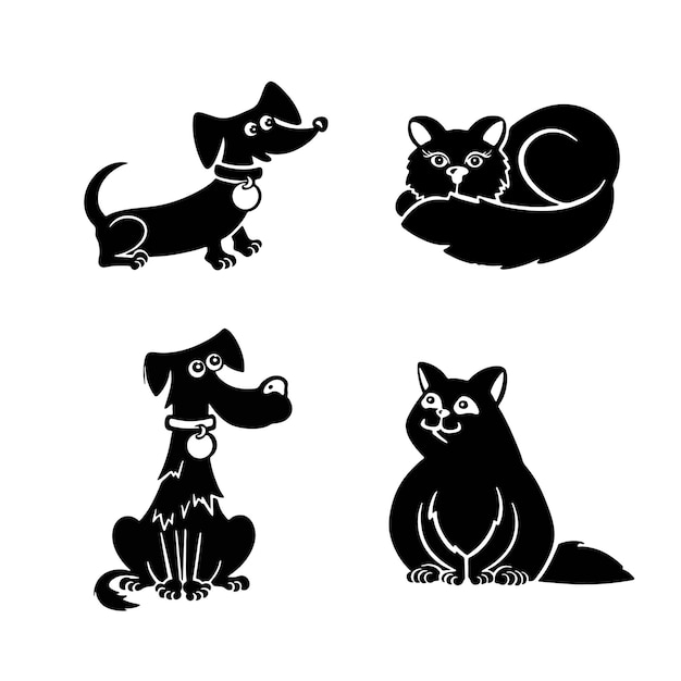 Cute dog and cat set silhouette vector eps 10 illustration