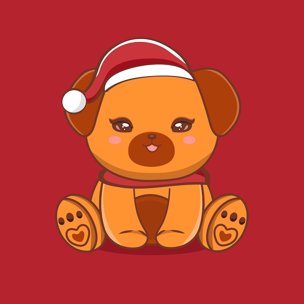 Cute dog character illustration with merry christmas greetings premium vector