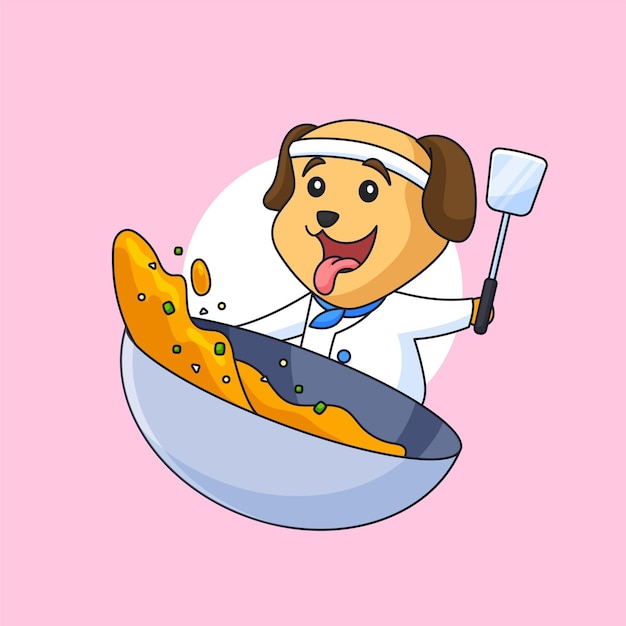 Cute dog chef holding spatula cooking food vector illustration animal cartoon restaurant logo design