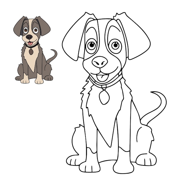 Cute dog for coloring book Cute puppy as coloring page for children education Vector illustration