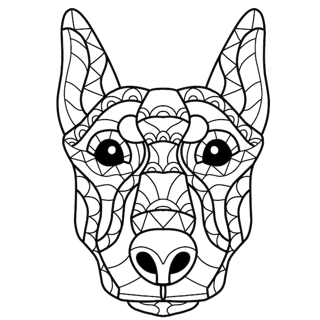 Cute dog coloring book zentangle hand drawn isolated on white background