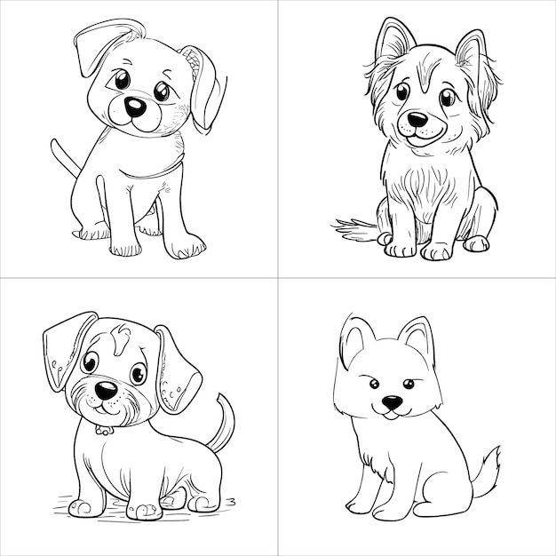 Вектор Красивые собаки для раскраски для детей милые щенки векторный дизайн собаки