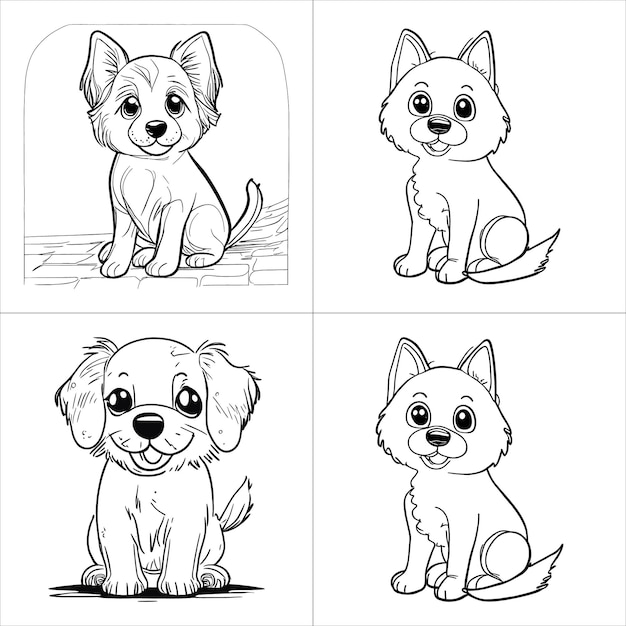 Vector cute dog coloring page for kids cute puppy dog vector design