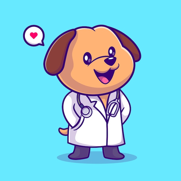 Vettore cute dog doctor con lo stetoscopio fumetto icona vettore illustrazione. icona animale sano piatto isolato
