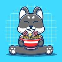 Vector cute dog eating ramen noodle cartoon vector illustration