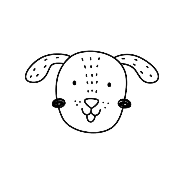흰색 배경에 고립 된 귀여운 강아지 얼굴 행복 한 강아지 손으로 그린 낙서 그림