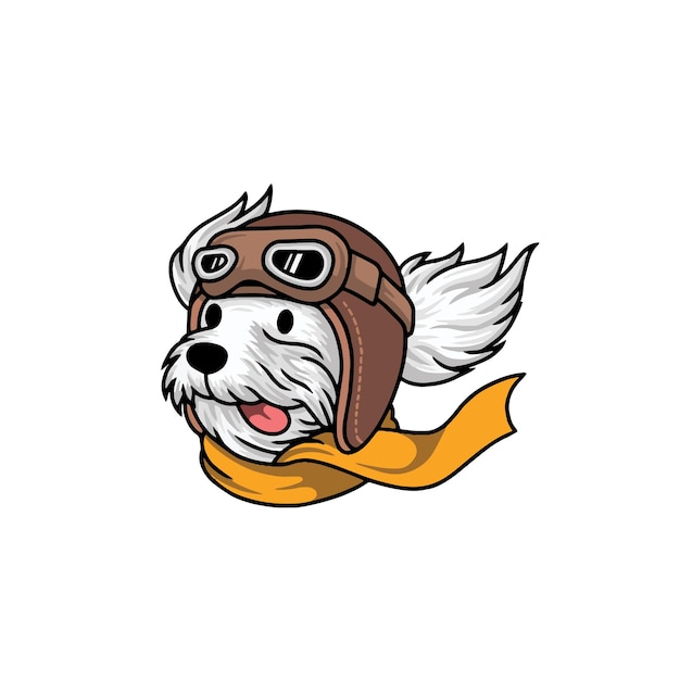 Cute dog face with helm pilot logo premium vector