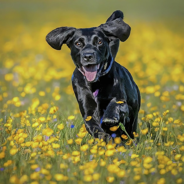 Vector cute dog in the field hot dog in the field