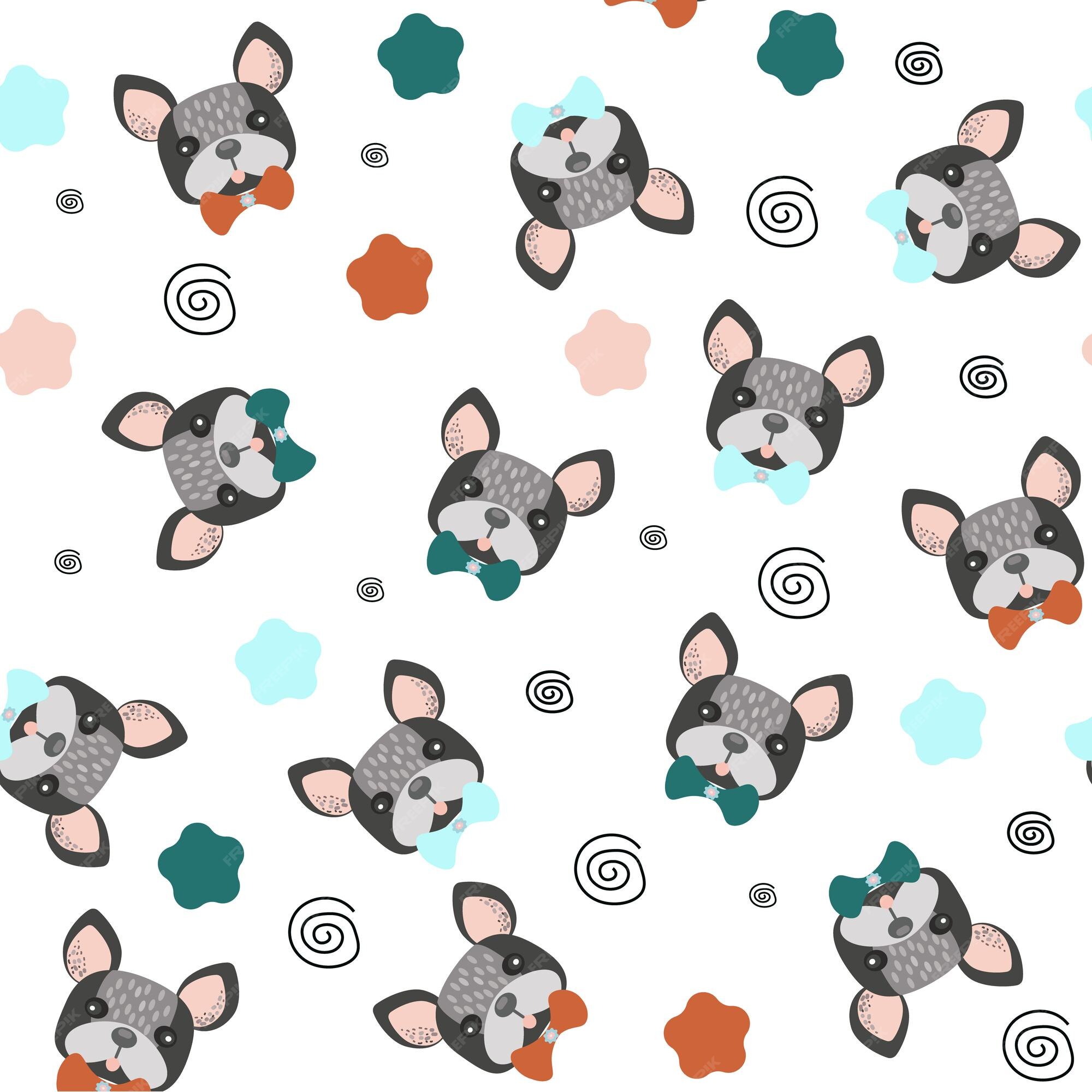 Premium Vector | Cute dog french bulldog puppy face dog head doodle vector  seamless pattern wallpaper