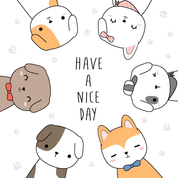 Cute dog greeting cartoon doodle background