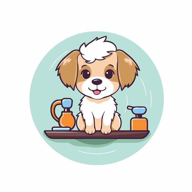 Vector cute dog in the grooming salon vector illustration in cartoon style