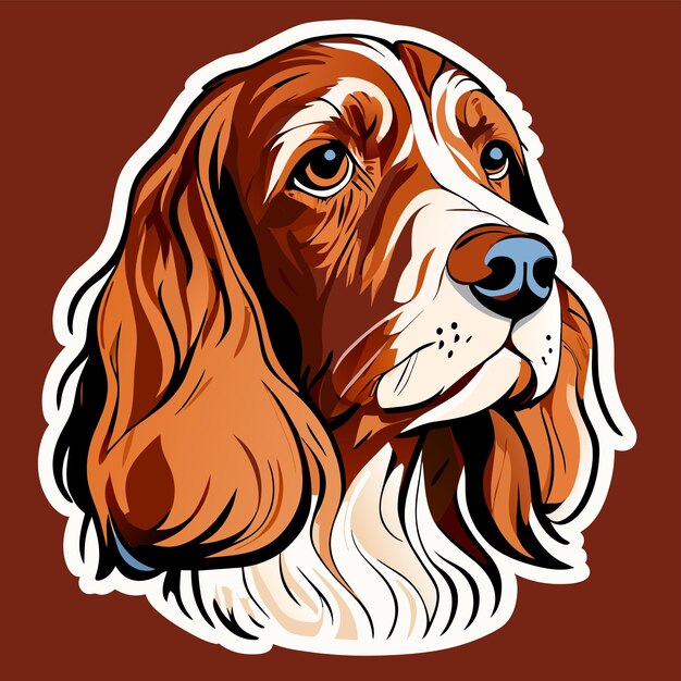 Вектор Симпатичная собака, нарисованная вручную, мультяшная наклейка, иконка, изолированная иллюстрация