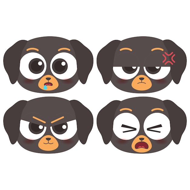 Vector cute dog head emotes icon collection