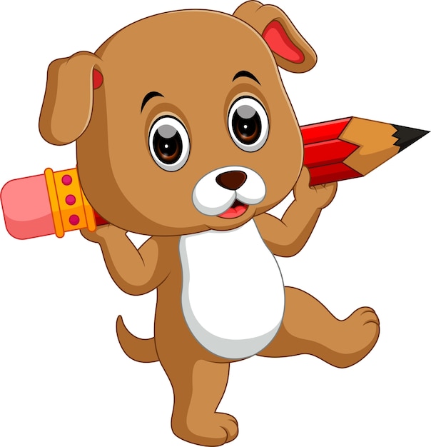 Cute dog holding pencil