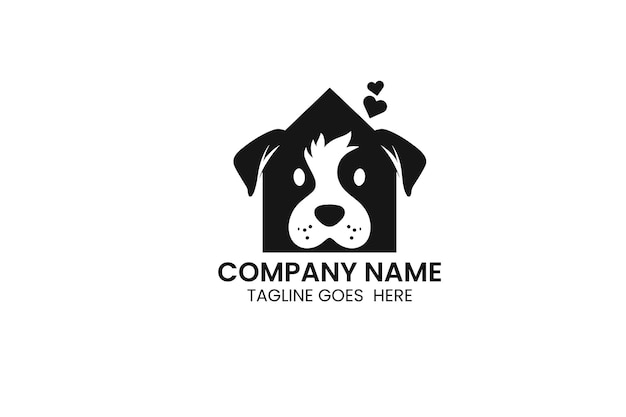 cute dog house logo free vector illustration black and white