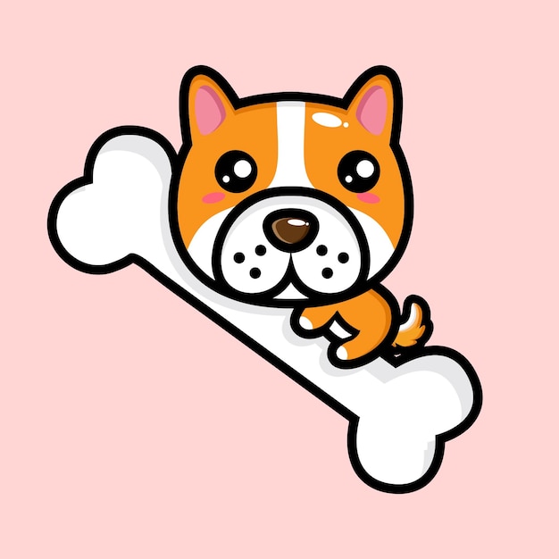 Vector cute dog hugging big bone