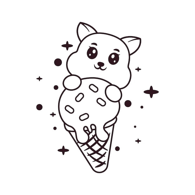 Vector cute dog and ice cream kawaii style coloring book