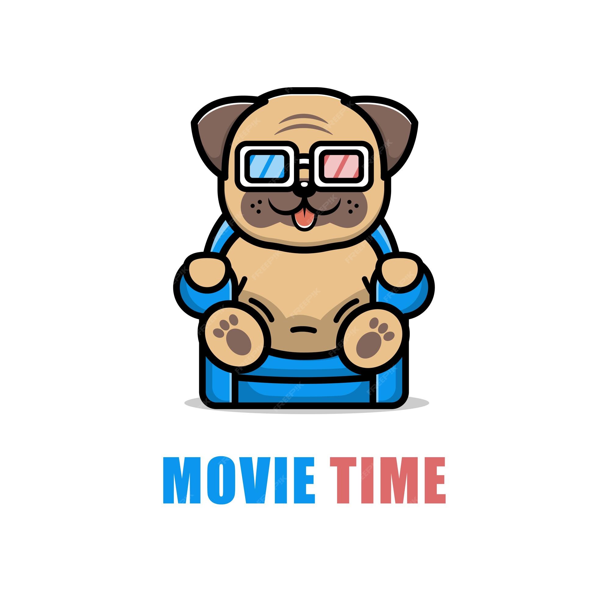 Premium Vector | Cute dog is watching a film cartoon illustration