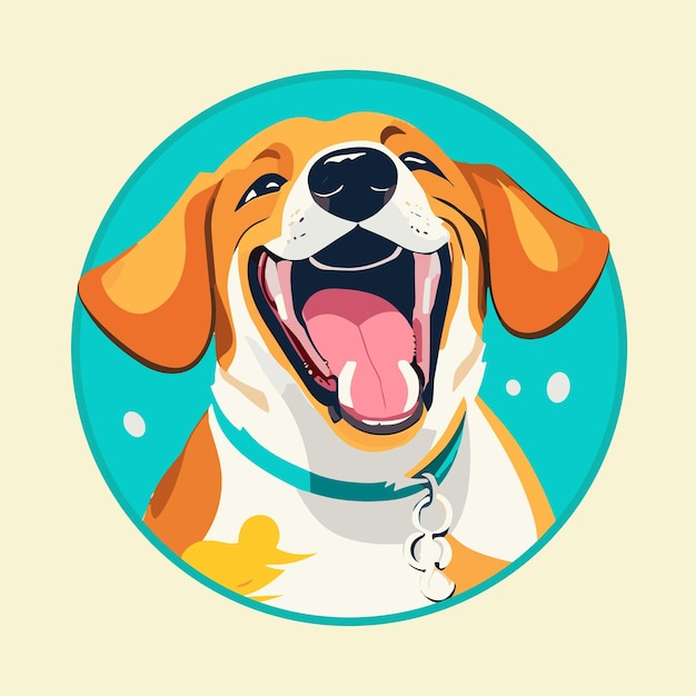 Vettore simpatico cane risate e gioia sorriso viso piatto illustrazione avatar