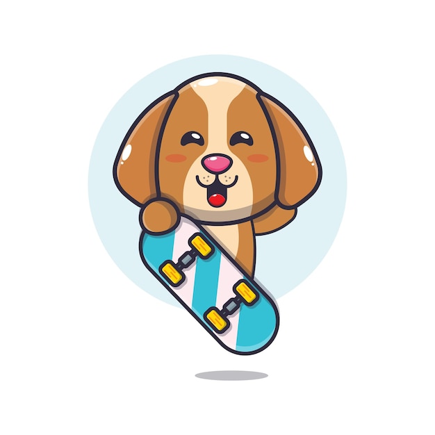 Vector cute dog mascot cartoon character with skateboard