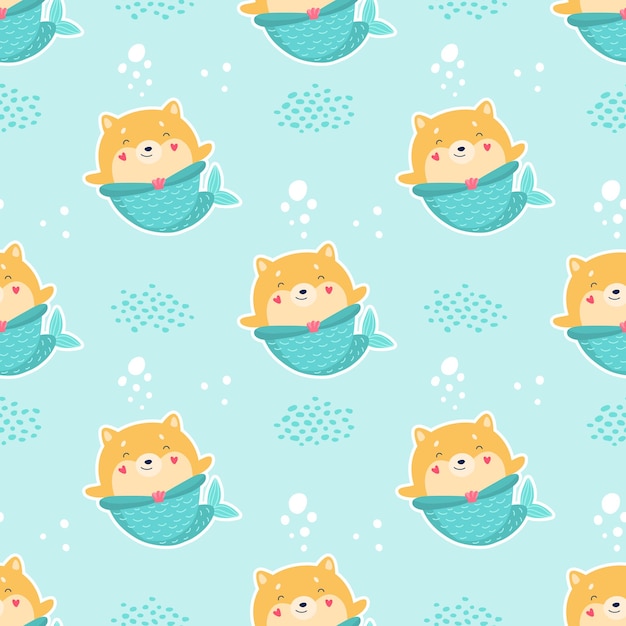 Vector cute dog mermaid seamless pattern fantasy underwater world