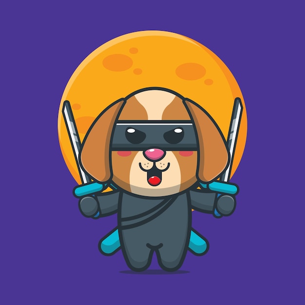 Vector cute dog ninja cartoon vector illustration