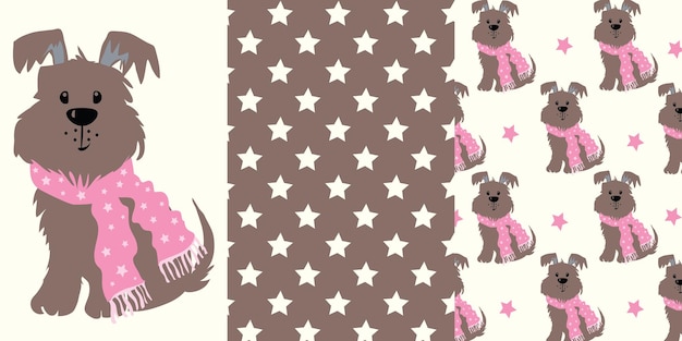 Cute dog pattern set. Lovely Nursery Art for Card, Invitation, Wall Art, Baby Girl Party.