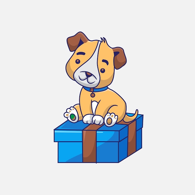 Vector cute dog playing in box cartoon vector icon illustration animal flat cartoon concept