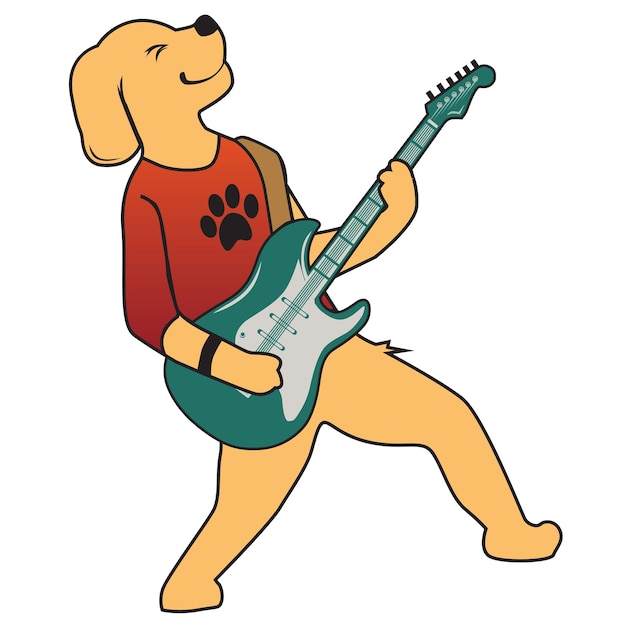 Cute dog playing guitar vector illustration