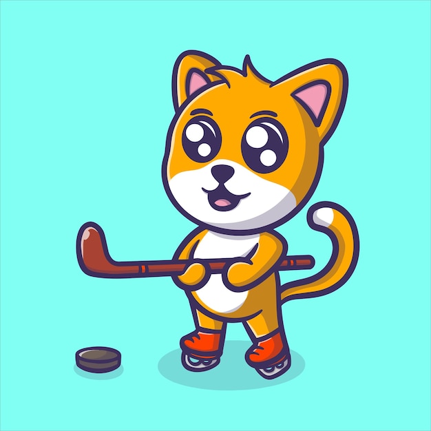 Cute dog playing hockey cartoon vector icon illustration sport activities