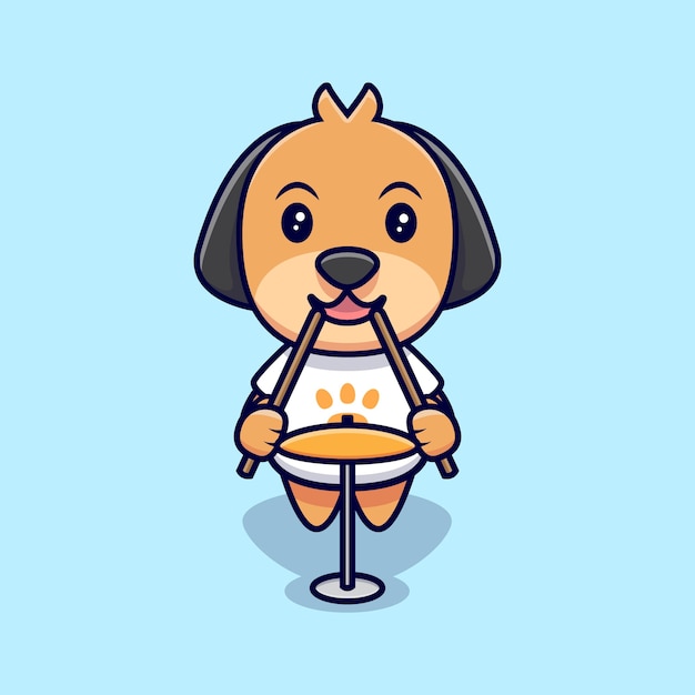 Cute dog  playing a musical instrument cartoon   icon illustration. flat cartoon style