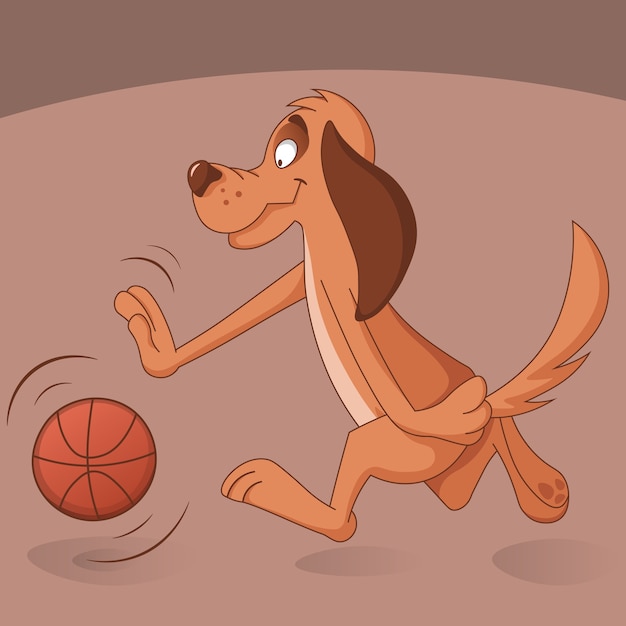 Cute dog plays basketball.