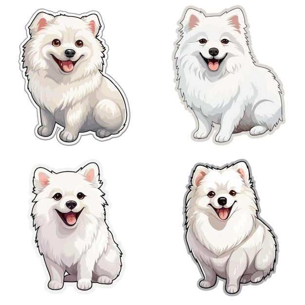 Cute Dog and puppies vector collection set american eskimo