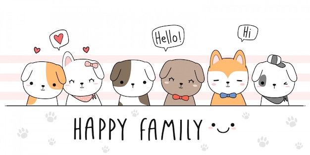 Cute dog puppy family cartoon