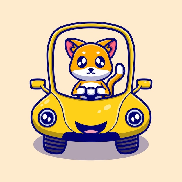 Vector cute dog rid car cartoon icon illustration funny sticker for your business