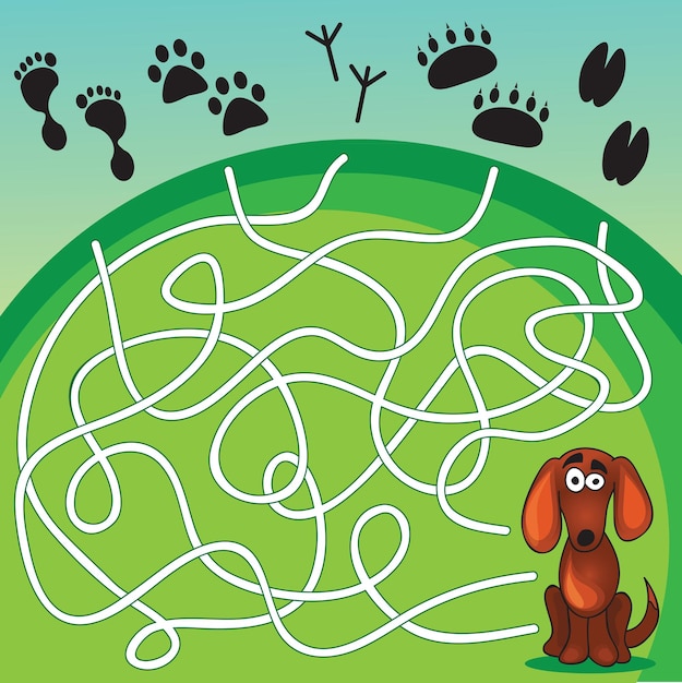 Cute dog's game -help dog find his  footprint