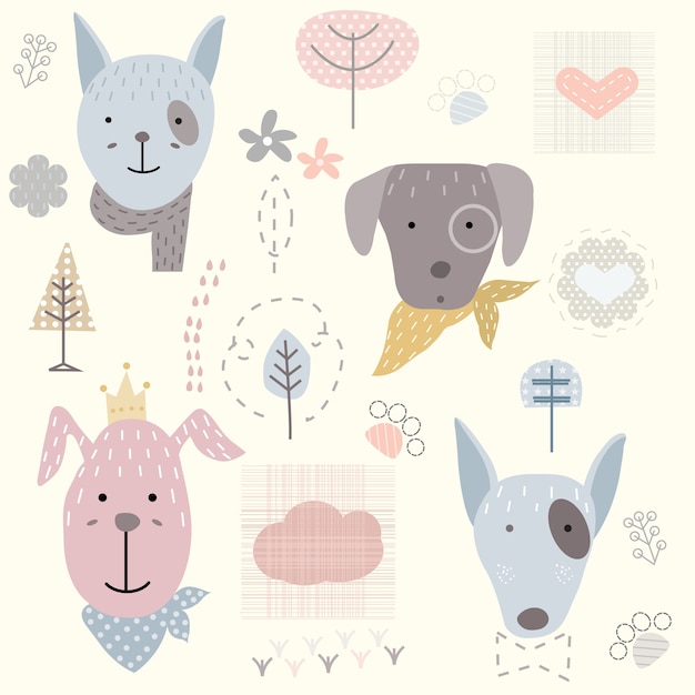 Vector cute dog seamless pattern