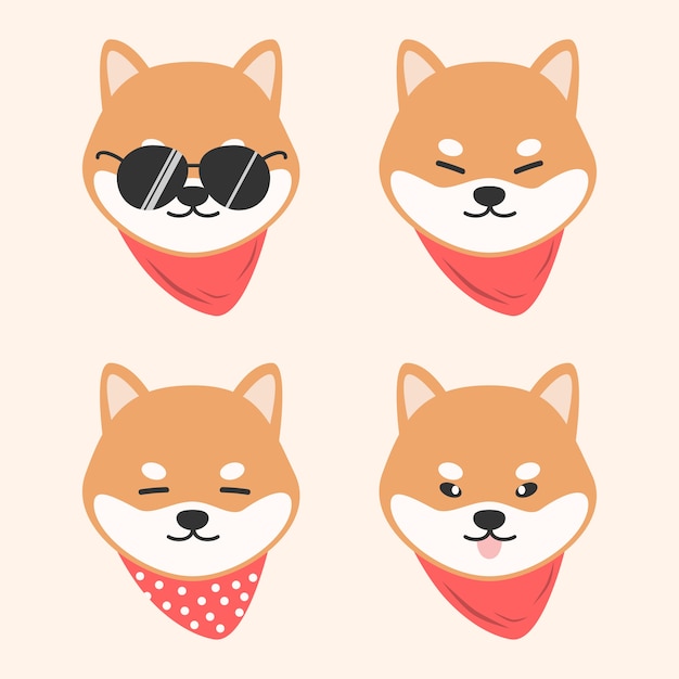 Симпатичная собака shiba inu с шарфом мультфильм каракули животное