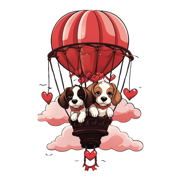 Cute dog sitting on a balloon Valentines Day illustration