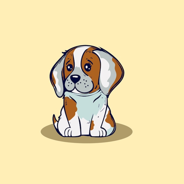 Вектор Милая собака, сидящая в мультфильме иллюстрация животная природа или плоский мультфильм маленький собака-бигл
