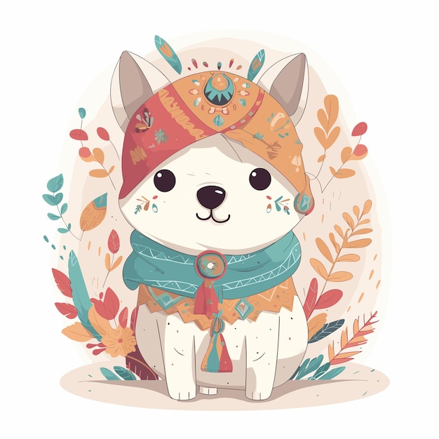 Vector cute dog sitting with scarf