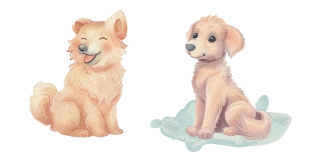 cute dog soft watercolour vector illustration