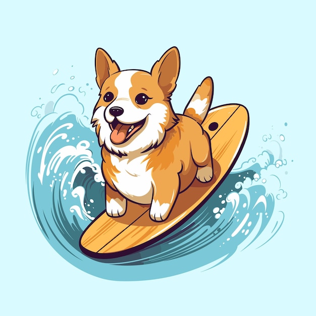 cute dog surfing vector illustration