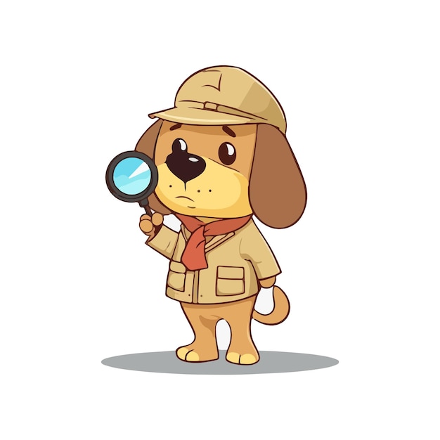 a cute dog wearing a jacket with a magnifying glass looking into the viewfinder in the style of 2d