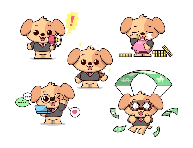 Cute dog wearing office worker suit cartoon character