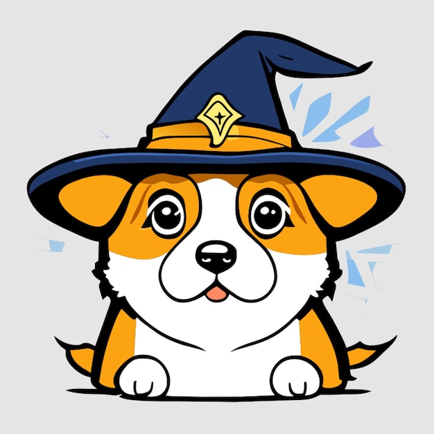 cute dog wearing witchs hat halloween vector illustration cartoon