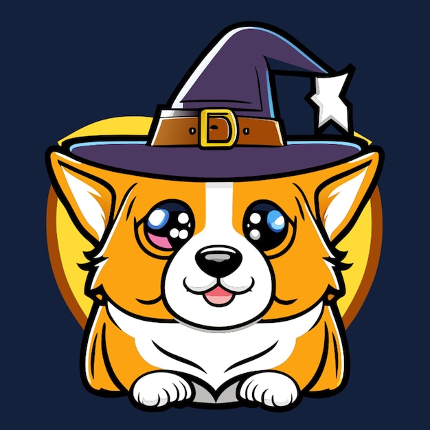 cute dog wearing witchs hat halloween vector illustration cartoon