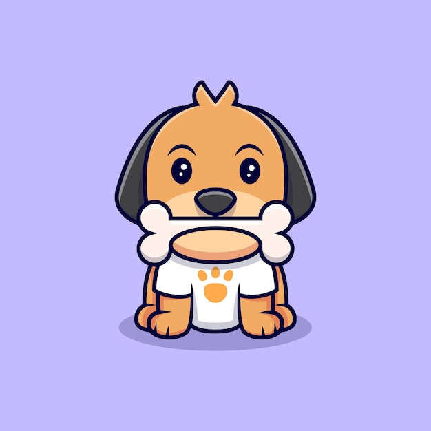 Cute Dog with Bone Cartoon   Icon Illustration. Flat Cartoon Style