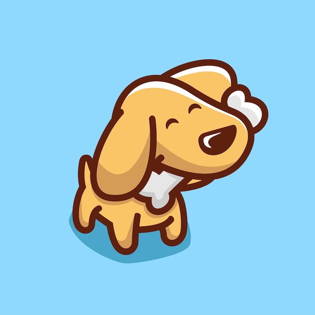 Cute dog with bone cartoon icon illustration.